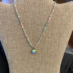 Pink Panache Multicolor Beaded Necklace with Iridescent Pendant